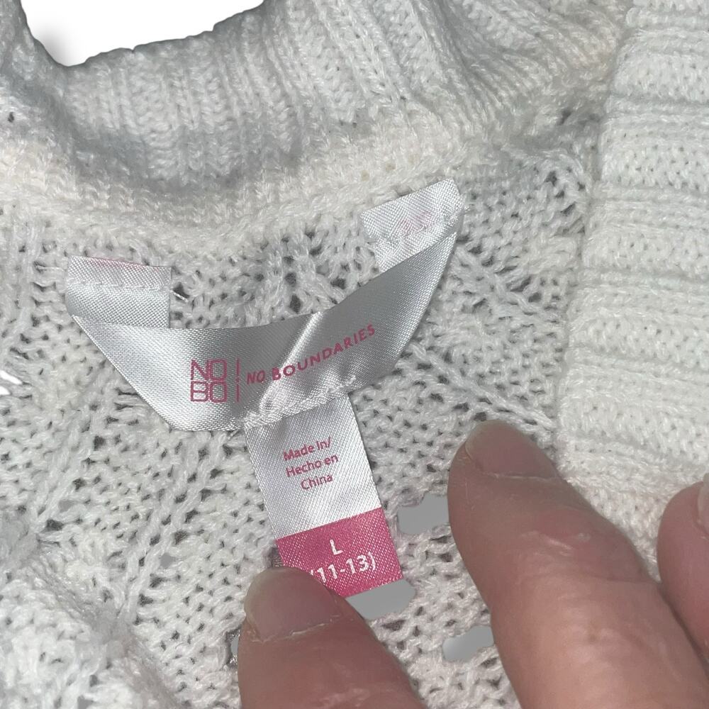 No Boundaries Juniors L 11-13 White Mesh Cardigan Open Front Knit Sweater NWT - Picture 10 of 11